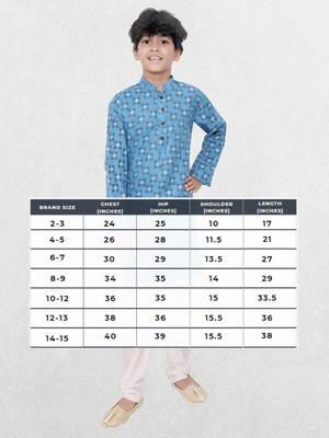Blue printed cotton boys-kurta 5