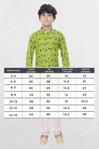 Green printed cotton boys-kurta-pyjama