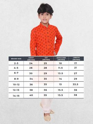 Orange printed cotton boys Only kurta 5