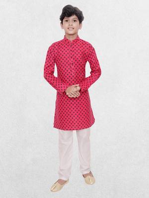 Pink printed cotton boys-kurta-pyjama 1