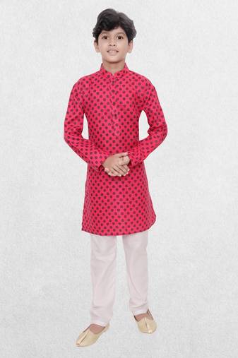 Pink printed cotton boys-kurta-pyjama