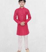 Pink printed cotton boys-kurta-pyjama