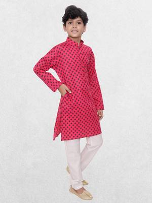 Pink printed cotton boys-kurta-pyjama 3