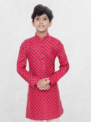 Pink printed cotton boys-kurta-pyjama 4