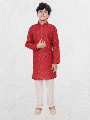 Red printed cotton boys-kurta-pyjama 1