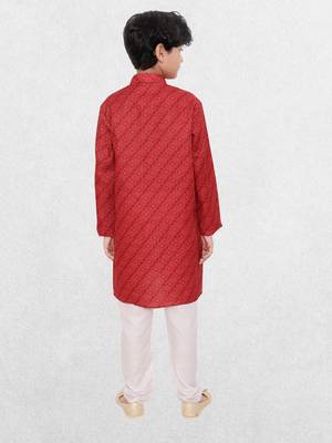 Red printed cotton boys-kurta-pyjama 2