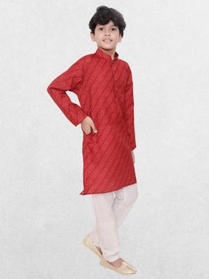 Red printed cotton boys-kurta-pyjama 3