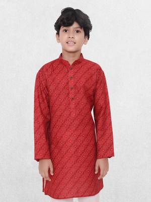 Red printed cotton boys-kurta-pyjama 4