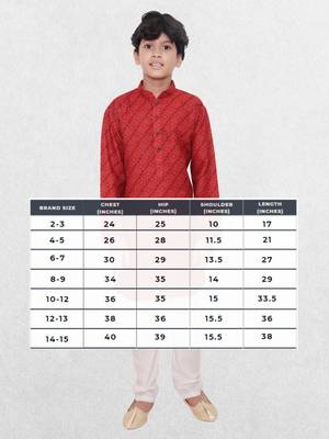 Red printed cotton boys-kurta-pyjama 5