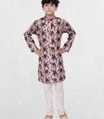 Red printed cotton boys-kurta