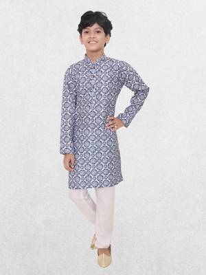 Pink printed cotton boys-kurta 1