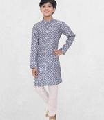 Pink printed cotton boys-kurta
