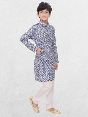 Pink printed cotton boys-kurta 3