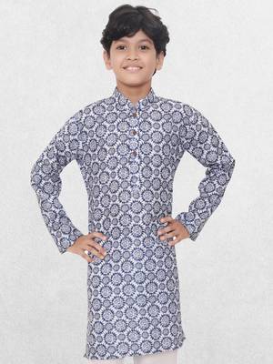 Pink printed cotton boys-kurta 4