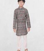 Blue printed cotton boys-kurta
