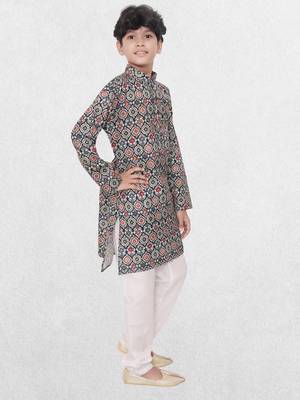 Blue printed cotton boys-kurta 3