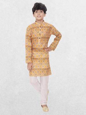 Green printed cotton boys kurta 1
