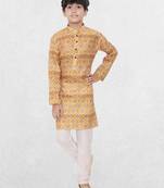 Green printed cotton boys kurta