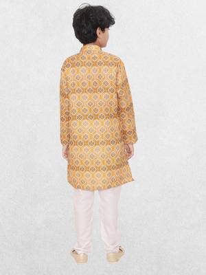 Green printed cotton boys kurta 2