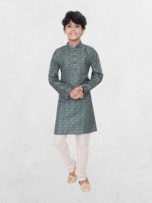 Blue printed cotton boys-kurta 1
