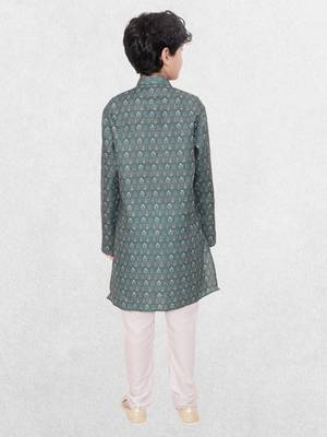 Blue printed cotton boys-kurta 2