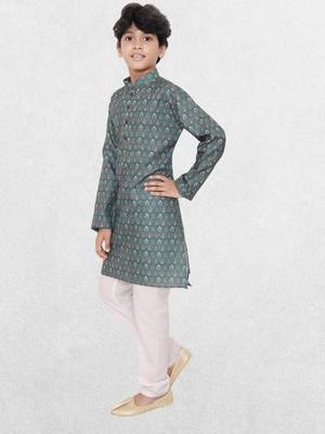 Blue printed cotton boys-kurta 3