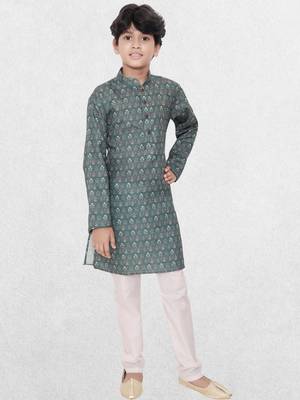 Blue printed cotton boys-kurta 4