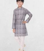 Green printed cotton boys-kurta