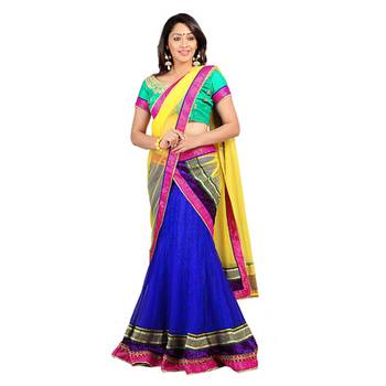 Blue embroidered net unstitched lehenga-choli 1