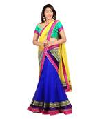Blue embroidered net unstitched lehenga-choli