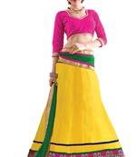 Yellow embroidered net unstitched lehenga-choli