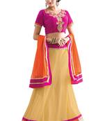 Beige embroidered net unstitched lehenga-choli