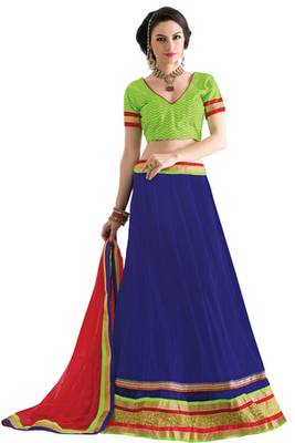 Blue embroidered net unstitched lehenga-choli 1