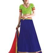 Blue embroidered net unstitched lehenga-choli
