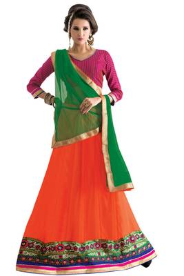 Pink embroidered net unstitched lehenga-choli 1