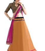 Beige embroidered net unstitched lehenga-choli