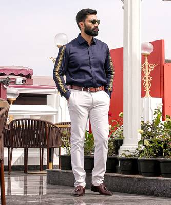 Navy blue apollo handpainted cotton shirt 1