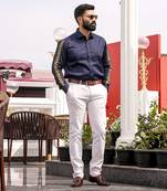 Navy blue apollo handpainted cotton shirt