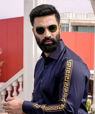 Navy blue apollo handpainted cotton shirt 2