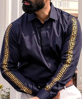 Navy blue apollo handpainted cotton shirt 3