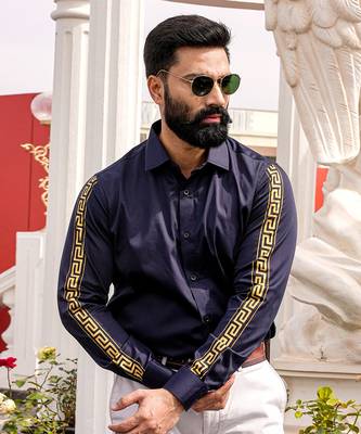 Navy blue apollo handpainted cotton shirt 4