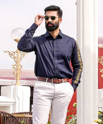 Navy blue apollo handpainted cotton shirt 5