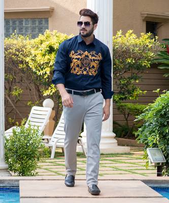 Navy blue alexander handpainted cotton shirt 1