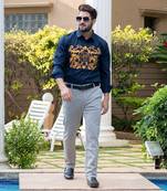 Navy blue alexander handpainted cotton shirt