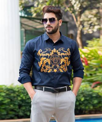 Navy blue alexander handpainted cotton shirt 2