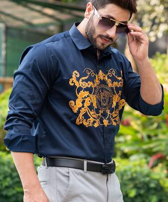 Navy blue alexander handpainted cotton shirt 3