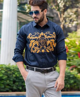 Navy blue alexander handpainted cotton shirt 4