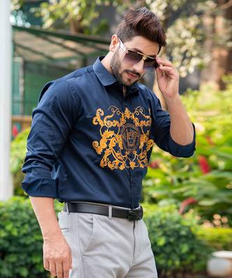 Navy blue alexander handpainted cotton shirt 5