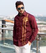 Maroon red patras handpainted cotton shirt