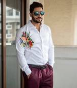 White rosette handpainted cotton shirt